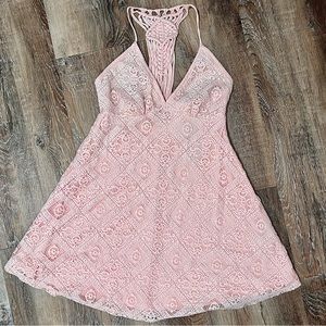Forever 21 Pink Lace Skater Dress Strappy back size small